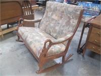 Swan Arm Double Wooden Rocking Love Seat