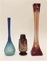 (3)pcs Art Glass Daum Nancy, Legras & Galle Vases