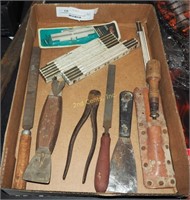Vtg Assorted Small Tools Rulers Miscellaneous Box
