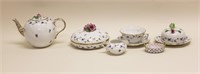 (6)pc Herend Hungary "Blue Garden" Tea Set & Jar