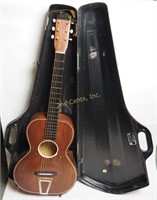 Vintage 6 String Acoustic Wood Guitar W Case