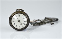 English 18th C silver pair case watch