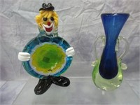 Murano Glass Clown Ash Tray & Vase