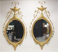 Pair Mid 20th Century Adams Gilt Wood Oval Mirrors