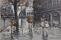 1960's Massimo Impressionist Painting Street Scene