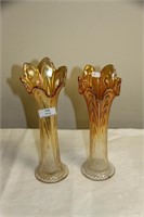 Pair carnival glass vases.