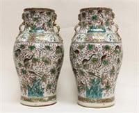 Pair Antique Chinese Famille Verti Dragon Vases