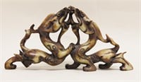 Antique Oriental Carved Jadeite Dragons at Battle