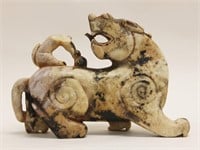 Archaic Oriental Carved White Jade Shishi Lion