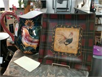 Rooster set 
Pitcher , plate , and photo