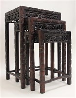 Chinese Hongmu Nest of Three Bamboo Carved Tables