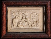 18c Pastoral Carved Marble Relief Lovers in Garden