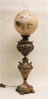 19c Victorian Roccoco Cherub Banquet Lamp w Globe