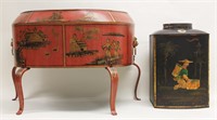 Antique Tin Tea Box & Tole Ware Fireplace Wood Box