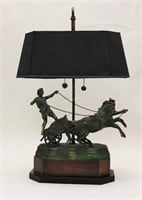 Brass Lamp w Roman Chariot & Tin Shade