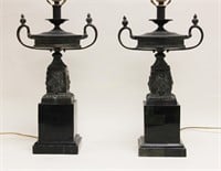 Pair Maitland Smith Bronze & Marble Grecian Lamps