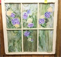 Stained Glass Window w/Hand Painted Flowers