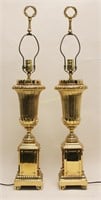 Pair Large Regency Polished Brass Urn Form Lamps
