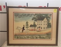 "EARLY AMERICAN PRIMITIVES" SIGNED WATERCOLOR