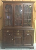 Cherry Breakfront China Cabinet w/ Glass Shelves