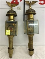 Antique Pfair of Oil Carriage Lanterns w/Etched