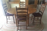 Oak Drop Leaf Table w/ Twisted Legs and (4) Chairs