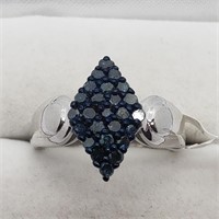 $500 Silver Blue Diamond Ring