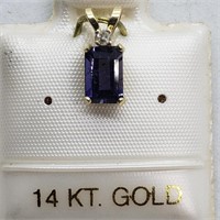 $160 14K  Iolite (6X4) Diamond Pendant