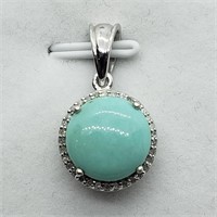 $1087 Silver Diamond Stabilized Turquoise Pendant
