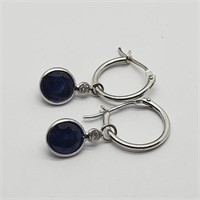 $2101 14K  Sapphire(2.3ct) Diamond(hoopct) Earring