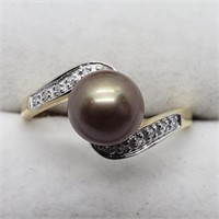 $788 14K  Diamond(0.05ct) Brown Fw Pearl Ring