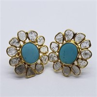 $800 Gold plated Sil Turquoise Diamond(0.35ct) Ear