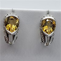 $4000 14K  Citrine(4.27ct) 22 Diamonds Earrings