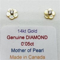 $481 14K  Diamond(0.05ct) Mother Of Pearl 2In1 Ear