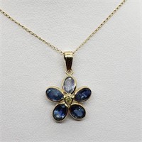 $2000 14K  Sapphire(3.2ct) 1 Diamond Pendant