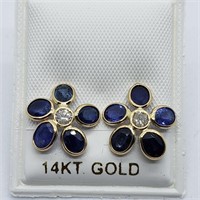 $2400 14K  Sapphire(2ct) Diamond(0.2ct) Earrings
