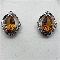 $1400 14K  Citrine Diamond Earrings
