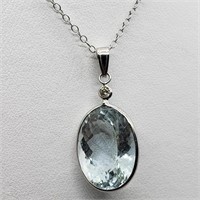 $3600 14K  Aquamarine(13.5ct) 1 Diamond Necklace
