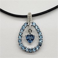 $800 10K  Blue Topaz Diamond Pendant
