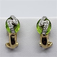 $2600 14K  Peridot(5.43ct) 14 Diamonds Earrings