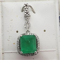 $5050 14K  Emerald(1.56ct) Diamond(0.16ct) Pendant