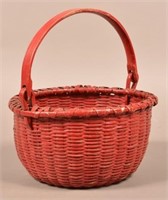 Antique Red Painted Woven Oak Splint Basket.