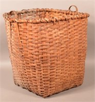 Large Antique Woven Oak Splint Work Basket.