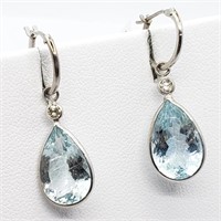 $2600 14K  Aquamarine(7.8ct) Diamond(0.1ct) Earrin