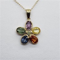 $2000 10K  Fancy Sapphire(3.4ct) 1 Diamond Pendant