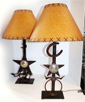 Two Metal Texas Theme Table lamps