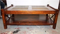 Wood Coffee Table with Four Stone Tile