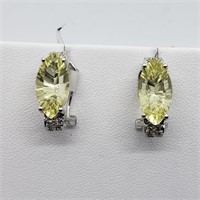 $3000 14K  Lemon Quartz(4.57ct) 16 Diamonds Earrin