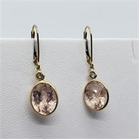 $1200 10K  Morganite(6.4ct) Diamond(0.2ct) Earring