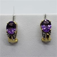 $1600 14K  Amethyst(2.15ct) 4 Diamonds Earrings